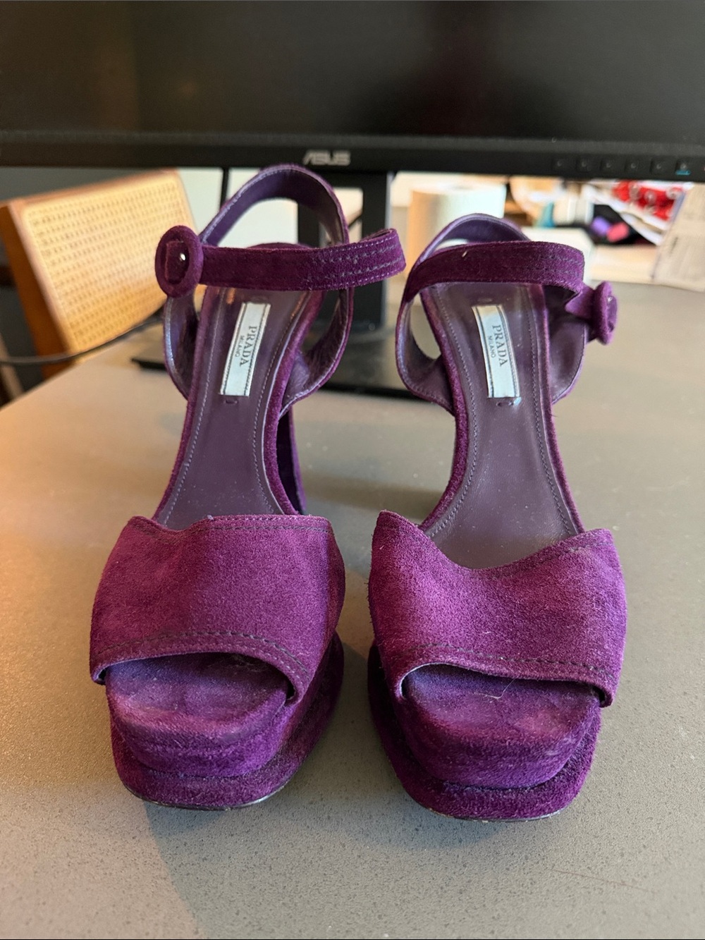 Prada Deep Plum Suede Ankle-Strap